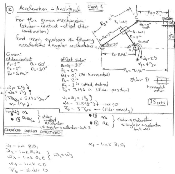 @) Acceleration - Analytical Chyst f rau2m- A DE M 04 =0° For the ginen mechanism (slider-contact-offset slider 3 combination