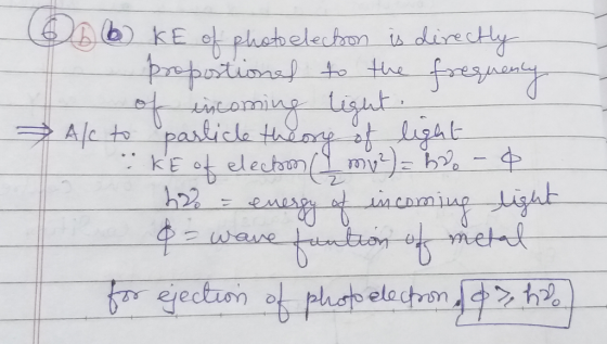 6 6 KE of photo election is directly propostioned to the frequency of incoming tight Ale to particle theory of light KE of el