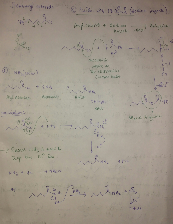 Henancyl chloride - ① Reaction with Pho No (sodium benzoate). Acyl chloride + Dodium Kenzoate - -Nace Anhydside et 0 M S Na 0