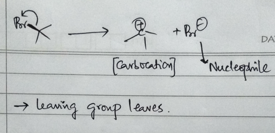 RZ DA -BRC BD [Carbocation] Nucleophile → leaving group leaves.