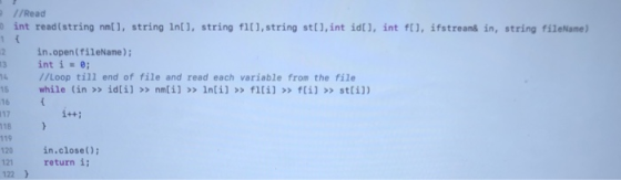 //Read 0 int read(string nmt), string 1nt), string f1t], string sttl,int idt1, int ftl, ifstrean& in, string fileName) in.ope