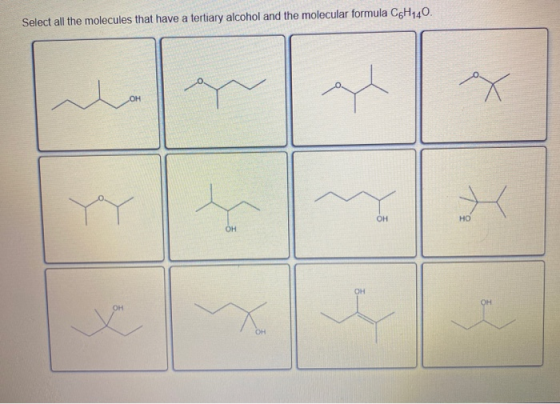 Select all the molecules that have a tertiary alcohol and the molecular formula C6H140.