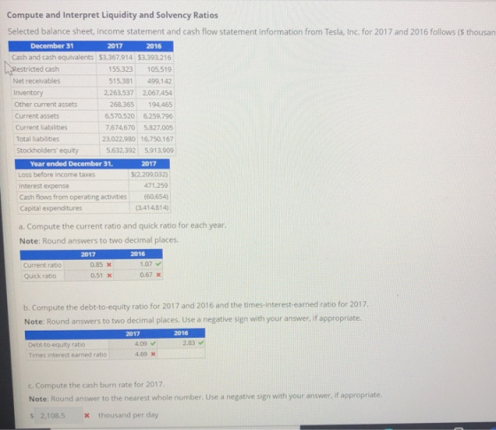 Compute and Interpret Liquidity and Solvency Ratios Selected balance sheet, income statement and cash flow statement informat