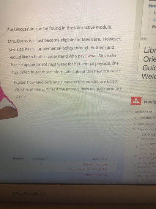 Strat We The Discussion can be found in the interactive module. Lide Mrs. Evans has just become eligible for Medicare. Howeve