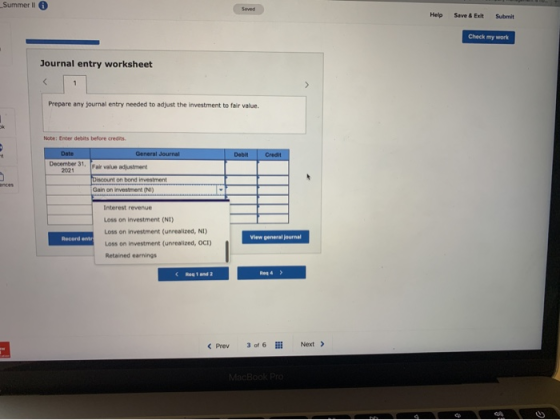 Summer Saved Help Save & Exit Submit Check my work Journal entry worksheet 1 > Prepare any journal entry needed to adjust the