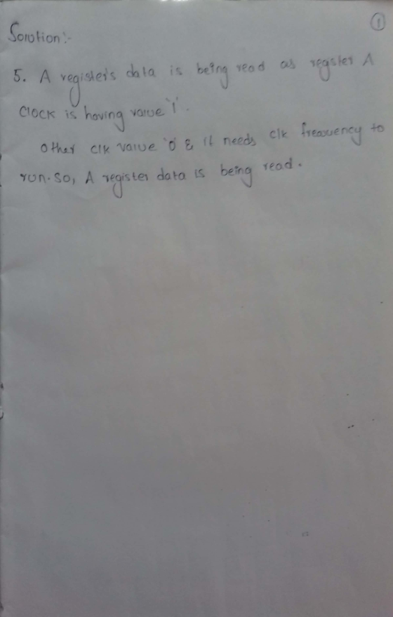 0 Solution - 5. A registers data is being read as registes A Clock is having valuei. other cik value o & It needs clk freoue