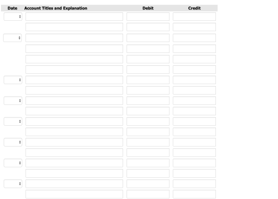 Date Account Titles and Explanation Debit Credit