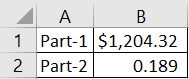 B A Part-1 $1,204.32 2 Part-2 0.189 1