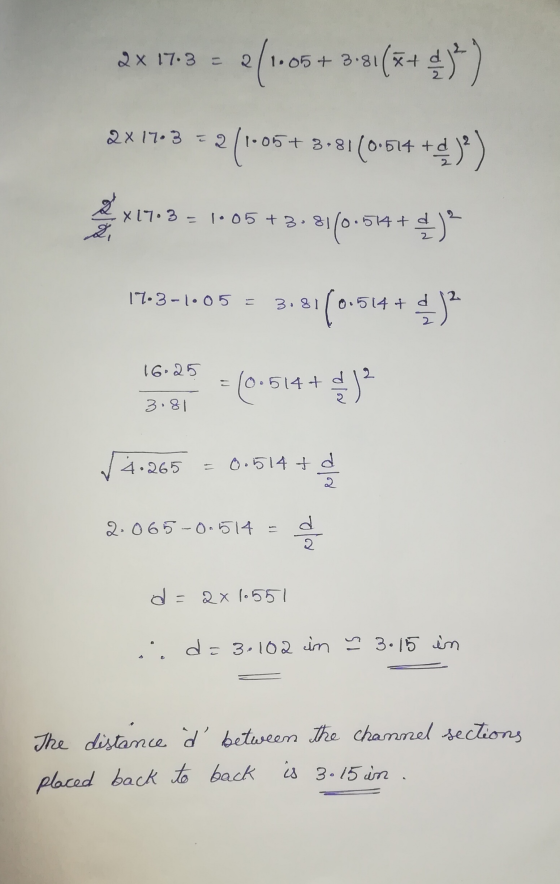 2X 17.3 = 2(1.05+ 8-81(7+ ) 2X 17.3 = 2 (1-05+ 3.81(0.61+ + d )° ) A x 17.3=1.05 +3.81/0.514td a عم -81(0.514 + ) 17.3-1.05 =