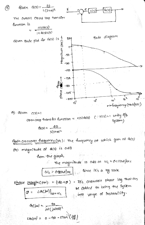 © 0 [cs] FGg) Given Ges) = 20 s(Stic)2 8 The overall closed loop transfer function is c(s)G(5) ST+G(9) C(5) Bode diagram Give