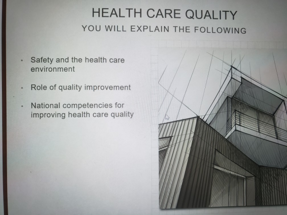 HEALTH CARE QUALITY YOU WILL EXPLAIN THE FOLLOWING • Safety and the health care environment Role of quality improvement Natio