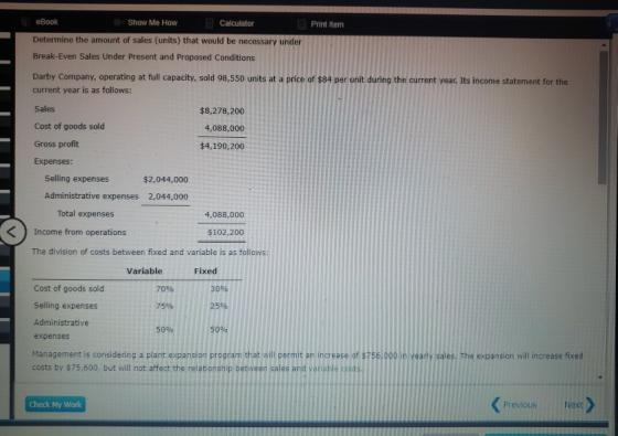 Print item eBook Show Me How Calculator Determine the amount of sales (units) that would be necessary under Break-Even Sales