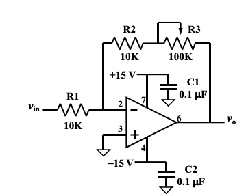 R2 10K 100K +15 V C1 0.1 HF R1 10K 3 -15 V C2 0.1 F