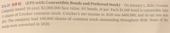 E16.25 (LO5) (EPS wit Company issued 10-year. S: 15 shares of Crocker ce 20%. The company had 100.000 sh s! (EPS with Convert