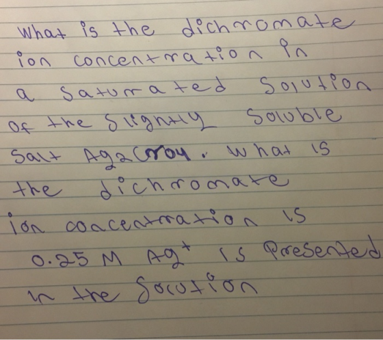 What is the dichromate Ton concentration in a saturated solution of the slightly soluble salt AgaCroy. what is the dichromate