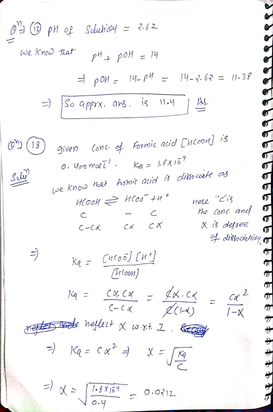 : 02 (3 pn of Solution = 7.62 We know that at pH + pol = 14 Ť POH - 14-pH = 14-767 = 11:38 → So apprx. ans. is lloy As 999999