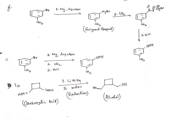 6. or to Mg -dry ether е ан нзw a. Ф2» 1 СА» он р . (Grignard Reagent) 3. ң г) гоон 4. Mg, dry ether COOH . 0 Hiz 3. Яс » Hom