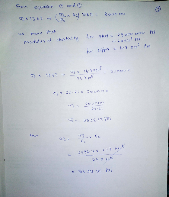 from equation Tsx 19.63 + and @ Ec) 589 = 200000 we know that modulux of clasticity for &teel = 29000 000 pxi - 29x to 6 pai