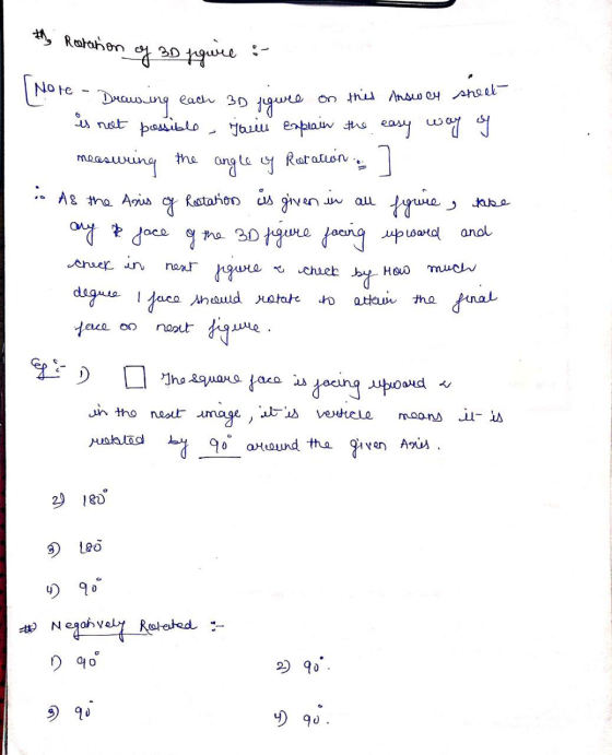 the Roatation of 3D figure : hote - Drawing each 3D figure on this Answer sheet is not possible, jain explain the easy way of
