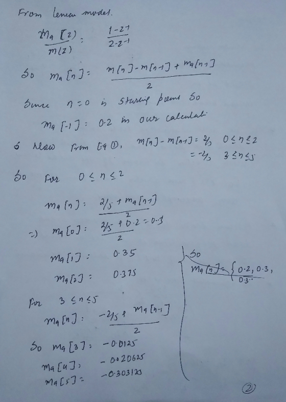 From lena model. Ma [?). 1-z7 2-2-1 mlz) m [n J-m[n1]+ ma [na] 2. Starling þems So クこ0 ら Mg (-1]: 0-2 m our calenlahi Alow m[