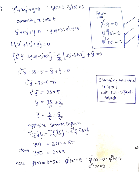 a yltayty=0 : 400)=3 :Yc0)=5: Absin converting a Inlit : Y(0) = 3: 4101-5 0/6)=0 y++y+ y =0 ce Posao y+y+ 4y = 0 o Co=