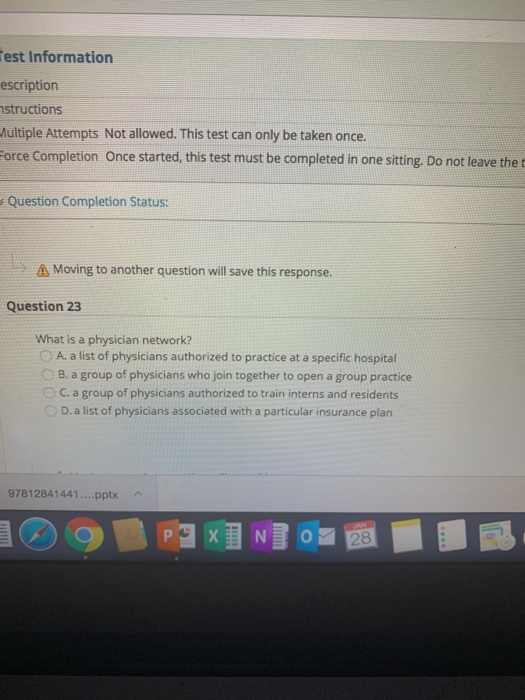 est Information escription structions Multiple Attempts Not allowed. This test can only be taken once. Force Completion Once