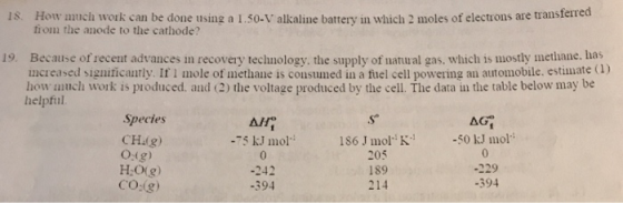 How anch work can be done using a 1.50-V alkaline battery in which 2 moles of electrons are transferred tioni the anode to th
