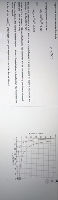 Suppose that a firms production function is: q1045 Its marginal product functions are MP, H 584.08.0.51 MP, SLX.o.o The cost