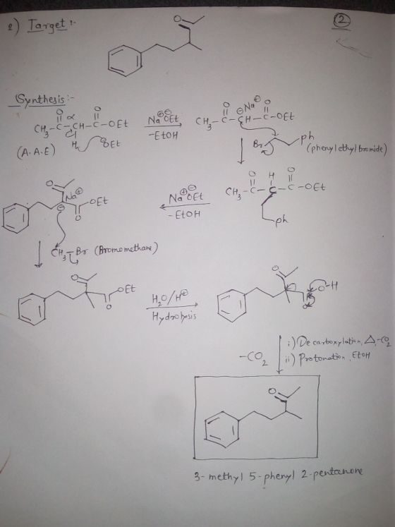 ) Target Synthesis Na H-C-Oft 60 Na OEt C-CH-C-Oft -EtoH DEE (A.A.E) H ph (phenylethyl bromide CH-C- C -Oft -Oft Na Oft -EtoH