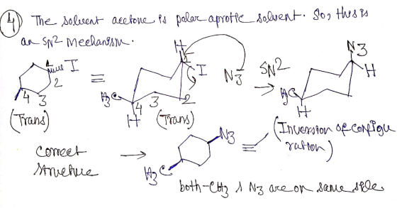 solvent. So, this is 1) The solvent acetone is polar aprotie an sp2 Mechanssin. # - (Trans) Toz (Inversion of configu ration