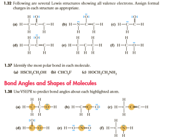 1.32 Following are several Lewis structures showing all valence electrons. Assign formal charges in each structure as appropr