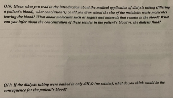 Q10: Given what you read in the introduction about the medical application of dialysis tubing (filtering a patients blood),