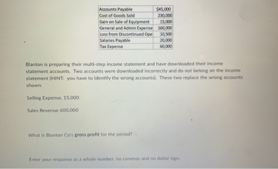 Accounts Payable Cost of Goods Sold Gain on Sale of Equipment General and Admin Expense Loss from Discontinued Ope Salaries P