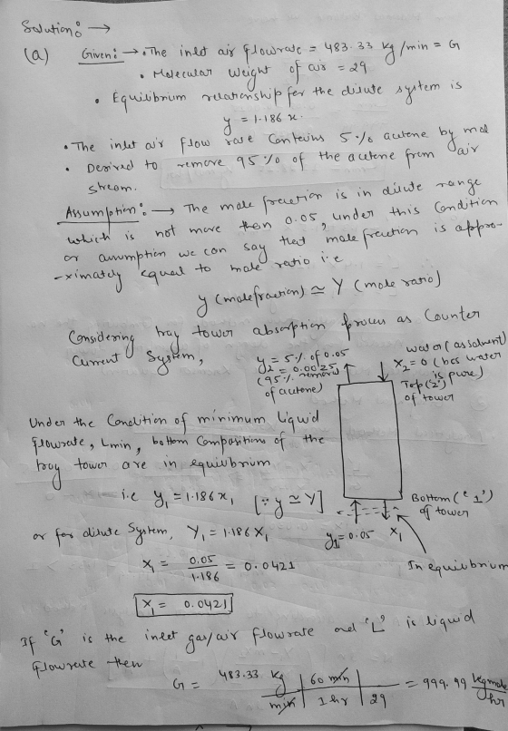 = nemore Solution: Given: The inlet air flowrate = 483.33 kg /min = G is . = -186 x y rare . 2 that we con • Molecular Equili