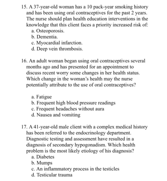 A 37-year-old woman has a 10 pack-year smoking history and has been using oral contraceptives for the past 2 years The nurse