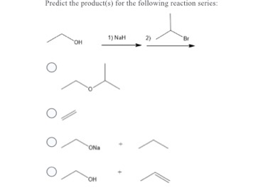 Predict the product(s) for the following reaction series: 1) Na OH 2) BI ONS OH