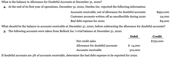 What is the balance in Allowance for Doubtful Accounts at December 31, 2020? 4. At the end of its first year of operations, D