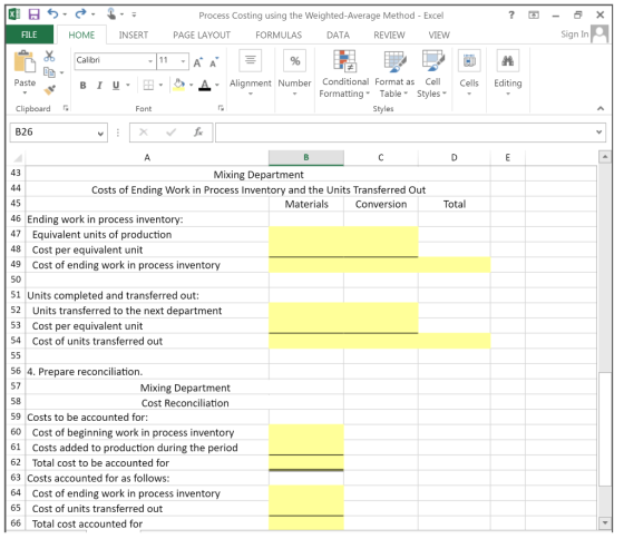 ? X XS, FILE HOME Process Costing using the Weighted Average Method - Excel PAGE LAYOUT FORMULAS DATA REVIEW VIEW INSERT - Si