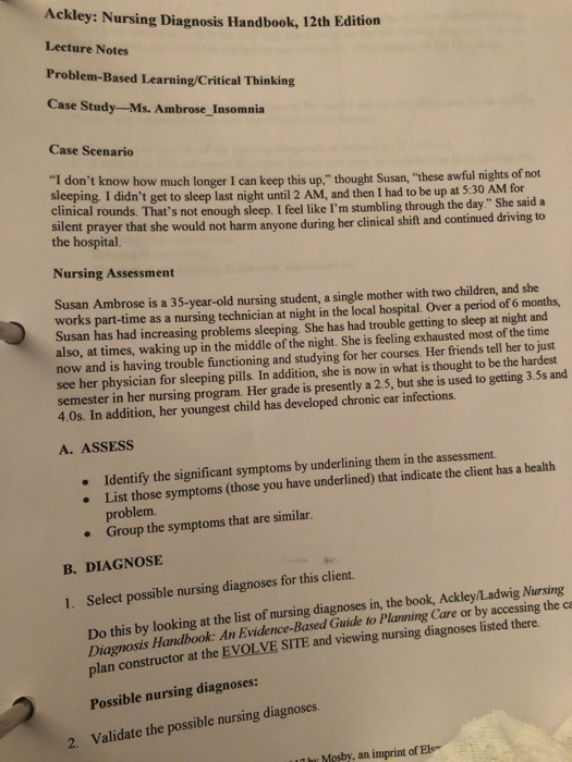 Ackley: Nursing Diagnosis Handbook, 12th Edition Lecture Notes Problem-Based Learning/Critical Thinking Case Study-Ms. Ambros