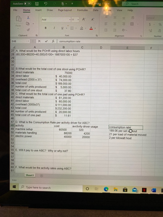 AutoSave H Project Del & Search File Home Insert Draw Page Layout Formulas Data Rew View Help Arial 29 A 11 A IS Paste Hull $