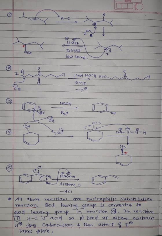 DATE HIM 0с LIOEH DMSO low terme 2 mol NacN N=G DMF Naon BY OTS रेकी Na Naome Aretone A -HCI are nucleophic substhution Bad l