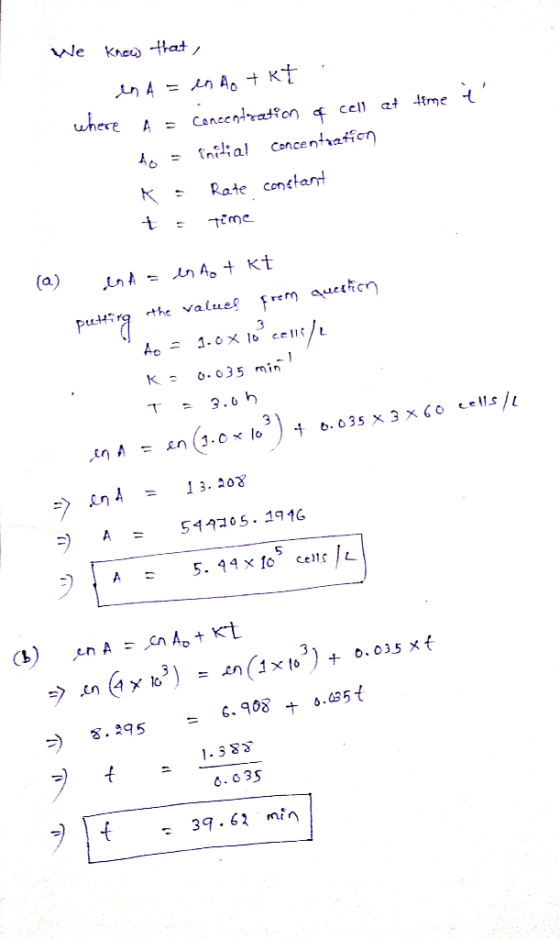 where A Ca tnil; al conce nhafien = t. puttrg the value frem auetc) Асニ 1.cxIb celパ)1 K35 min Đ .en(q>lo3 ) = en (1 x to 3)+