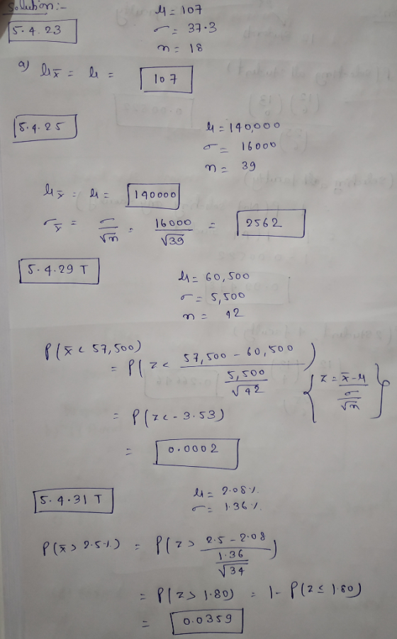 solution - 5.4.23 M = 107 r= 37-3 n = 18 ay lisa le= 1107 15.4.25] qe 4= 140,000 - 16000 na 39 li5 4 = 190000 E 16000 - 9562
