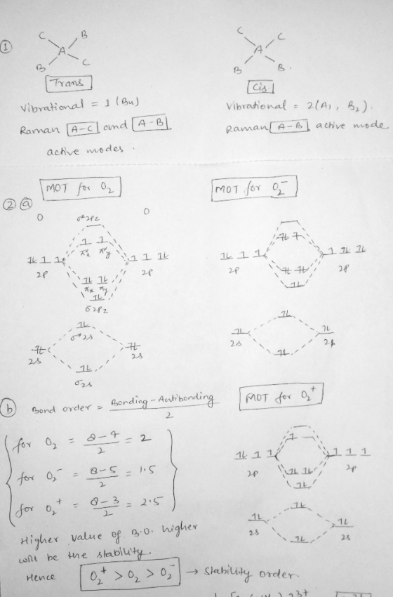 | Trans / B B [cisi vibrational = 2(A1, B₂). Raman[AB] active mode Vibrational = 1 (Bu) Raman [A-cland (A -BL achve modes . M