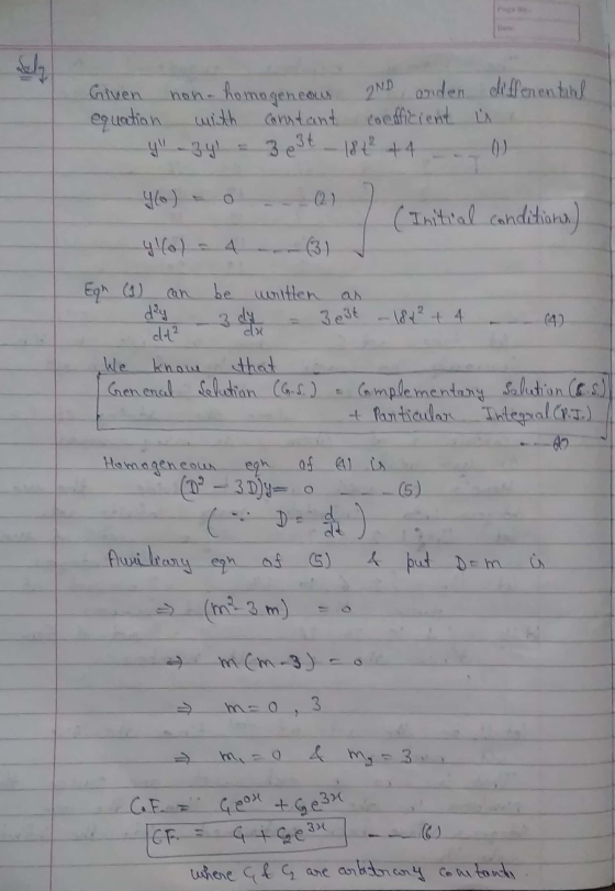 selly Given equation hon home geneous 2ND anden onden offenen till with constant coefficient i 3 e3t _ 18 t² + 4 0) (Initial