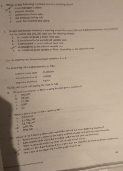 Which of the following is afectado product returns commissions from wes the products being sold paper for invoices and big d