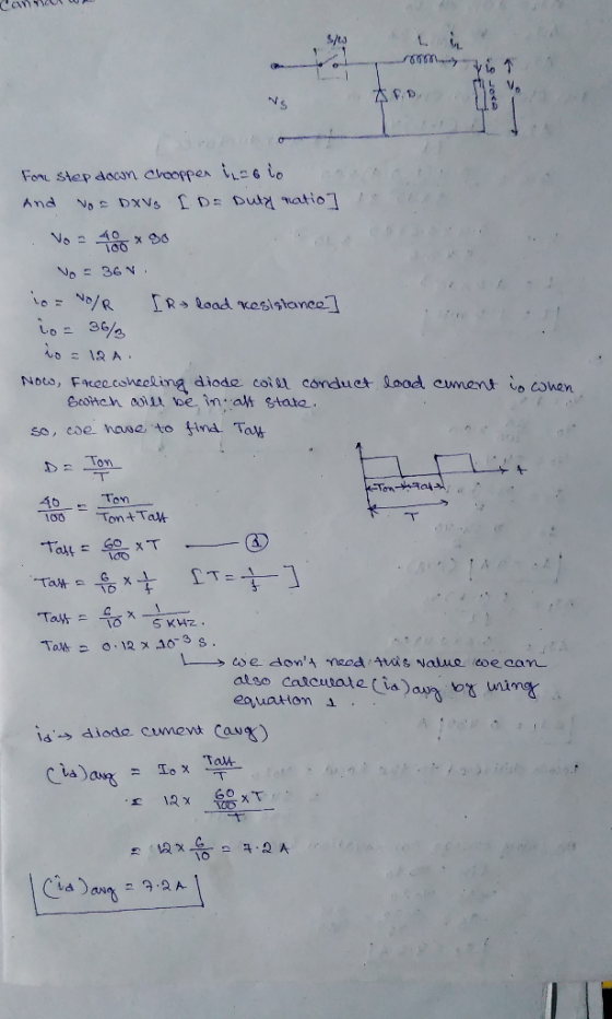 am N AF.D. ADV For step doon Chooppen izolo And no = DVS I Do Duty natio ] Vo = 10 x 90 Vo = 36N. io= N/R IR load kesistance]