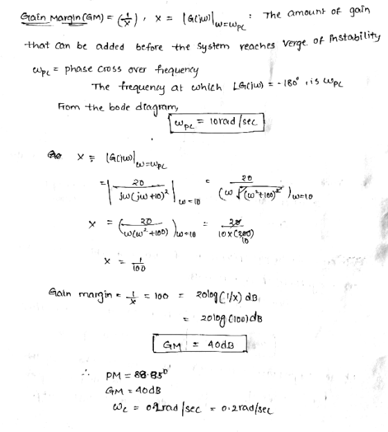 Gain Margin (GM) = ) : x = ( Giulu- X = Gew : The amount of gain ne System reaches Verge of instability that can be added bef