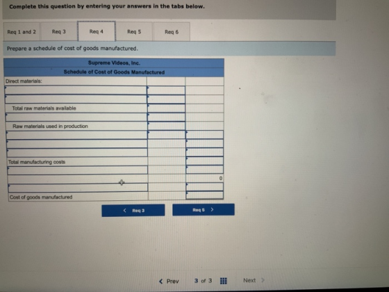 Complete this question by entering your answers in the tabs below. Req 1 and 2 Reg 3 Reg 4 Reg 5 Reg 6 Prepare a schedule of