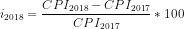 i_{2018} = \frac{CPI_{2018} - CPI_{2017}}{CPI_{2017}}*100